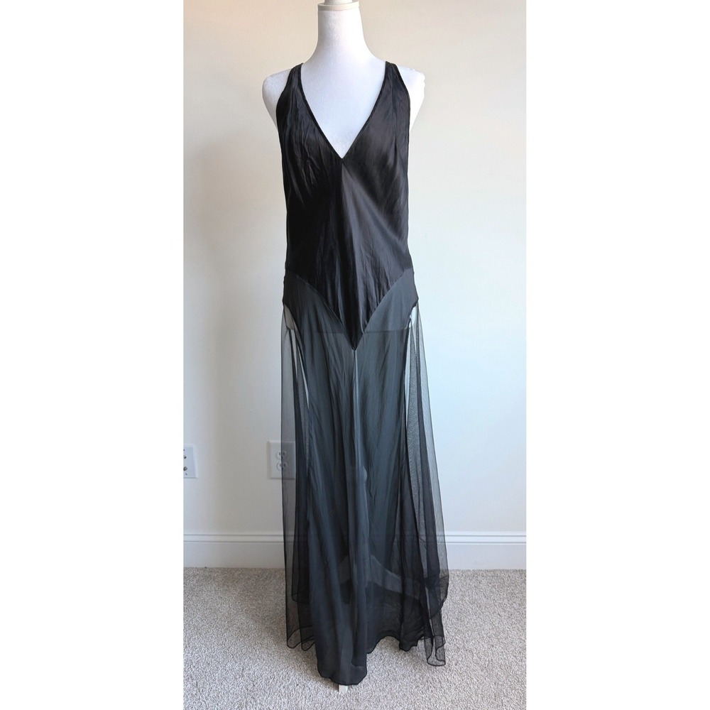 Vntg Victoria's Secret Womens Maxi Gown Sheer Mesh Panel Black Large Whimsigoth